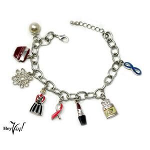 Vintage Souvenir Charm Bracelet Lipstick Snowflake Perfume Pearl 8.5" - Hey Viv